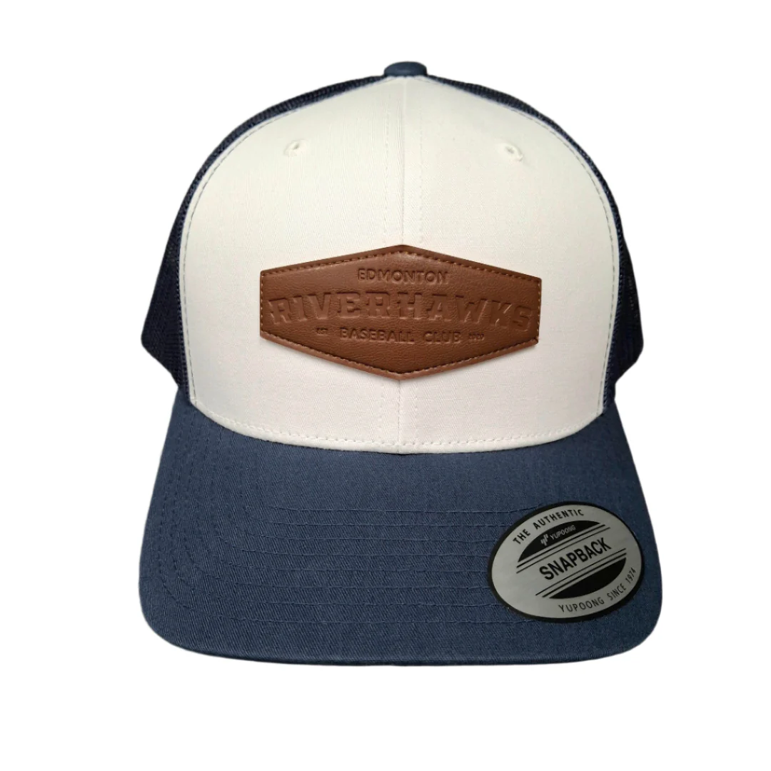 Edmonton Riverhawks Men's Leather Patch Trucker Hat - Image 2