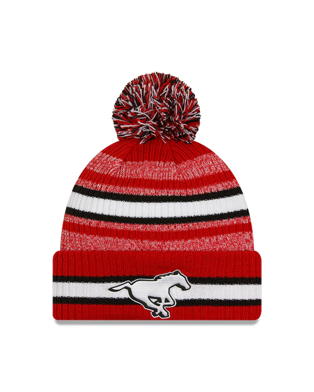 New Era Men's CFL Calgary Stampeders Sideline '23 Cuffed Pom Knit Red/Black