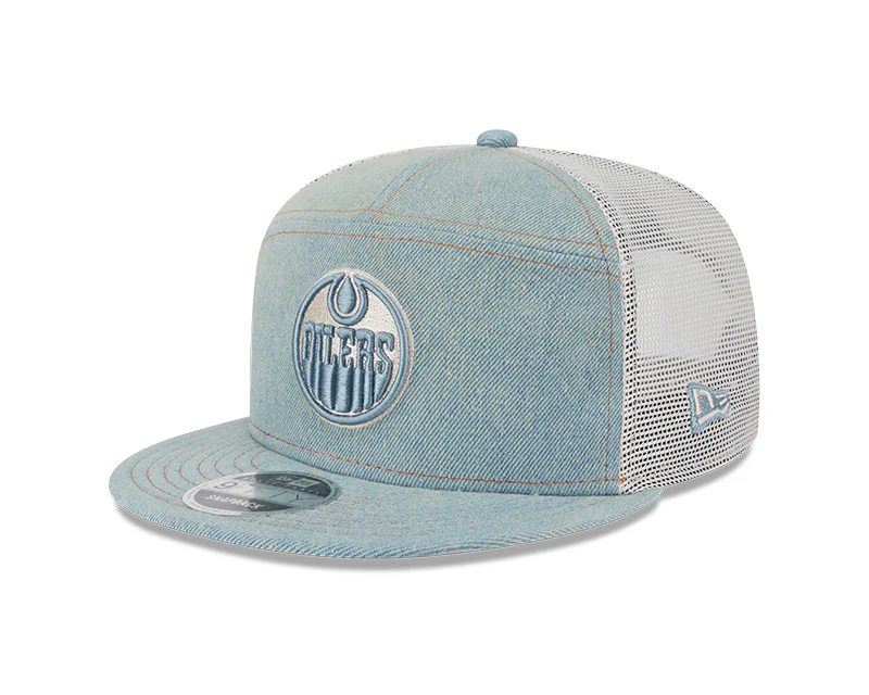 New Era Men's NHL Edmonton Oilers 950 Split Panel Denim Hat