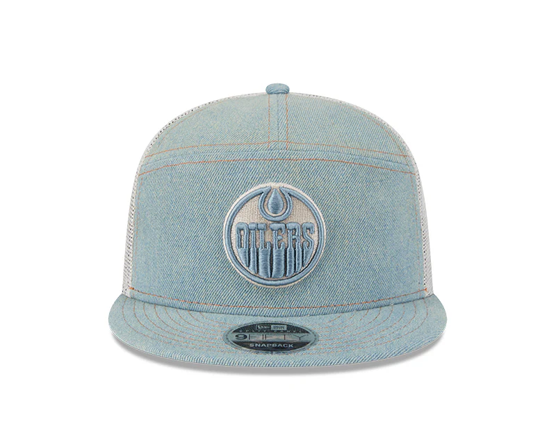 New Era Men's NHL Edmonton Oilers 950 Split Panel Denim Hat - Image 2