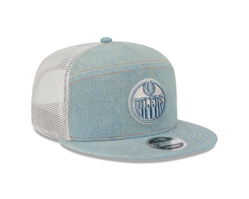 New Era Men's NHL Edmonton Oilers 950 Split Panel Denim Hat - Image 3