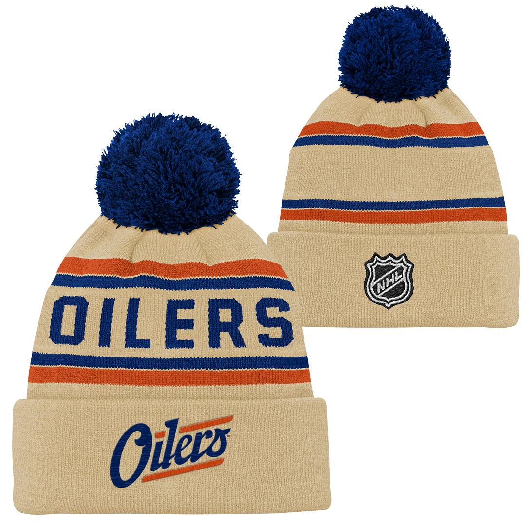 NHL Branded Kids Edmonton Oilers Alternate Cuffed Pom Knit Toque - Image 3