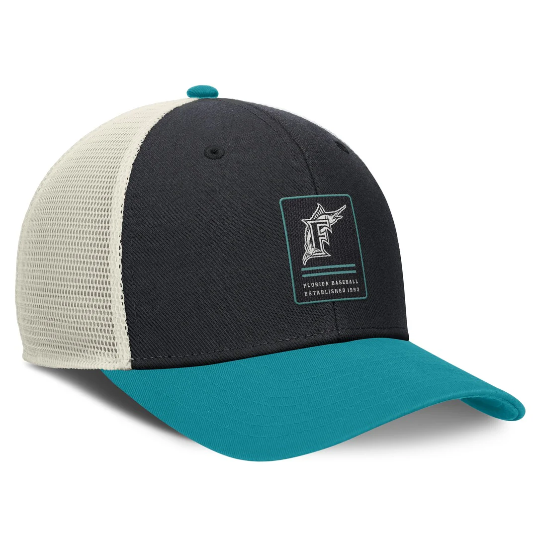 Nike Men's MLB Miami Marlins Rise ST Adj Coop Trucker Cap - Image 3