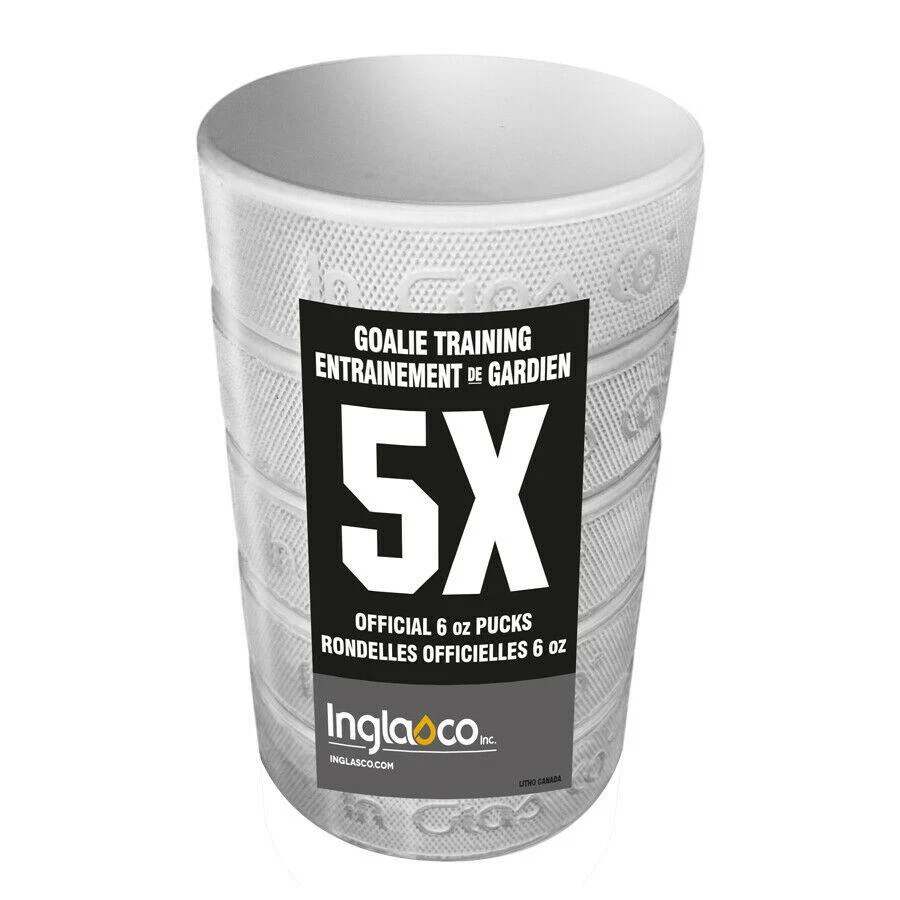 Inglasco 5-Pack White Goalie Training Hockey Puck