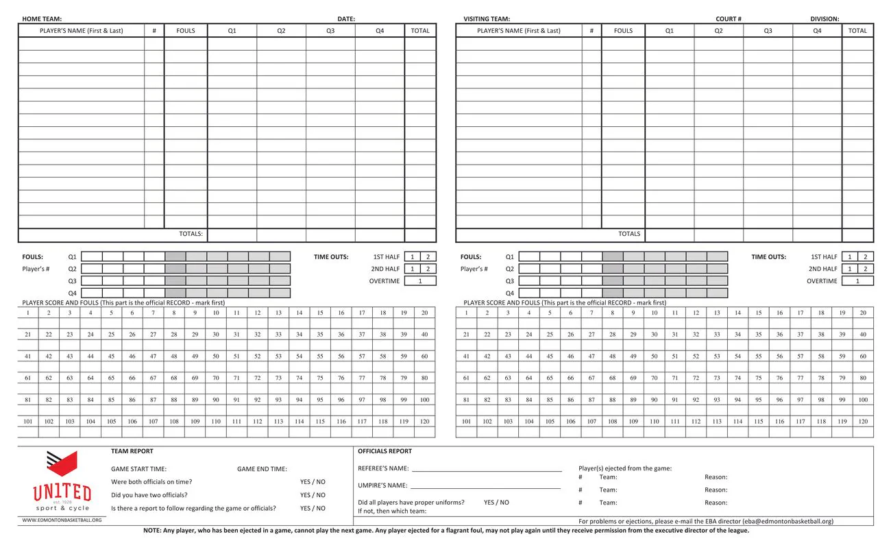 United Sport Basketball Scorebook